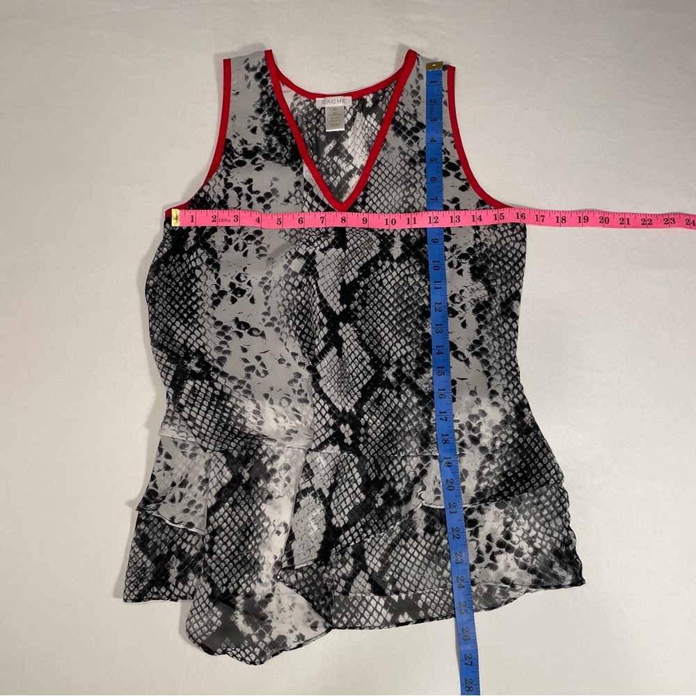 Cache snake print red trim ruffle top